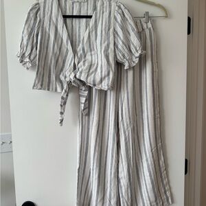 Abercrombie & Fitch Striped Cropped Pant Set - White and Blue
